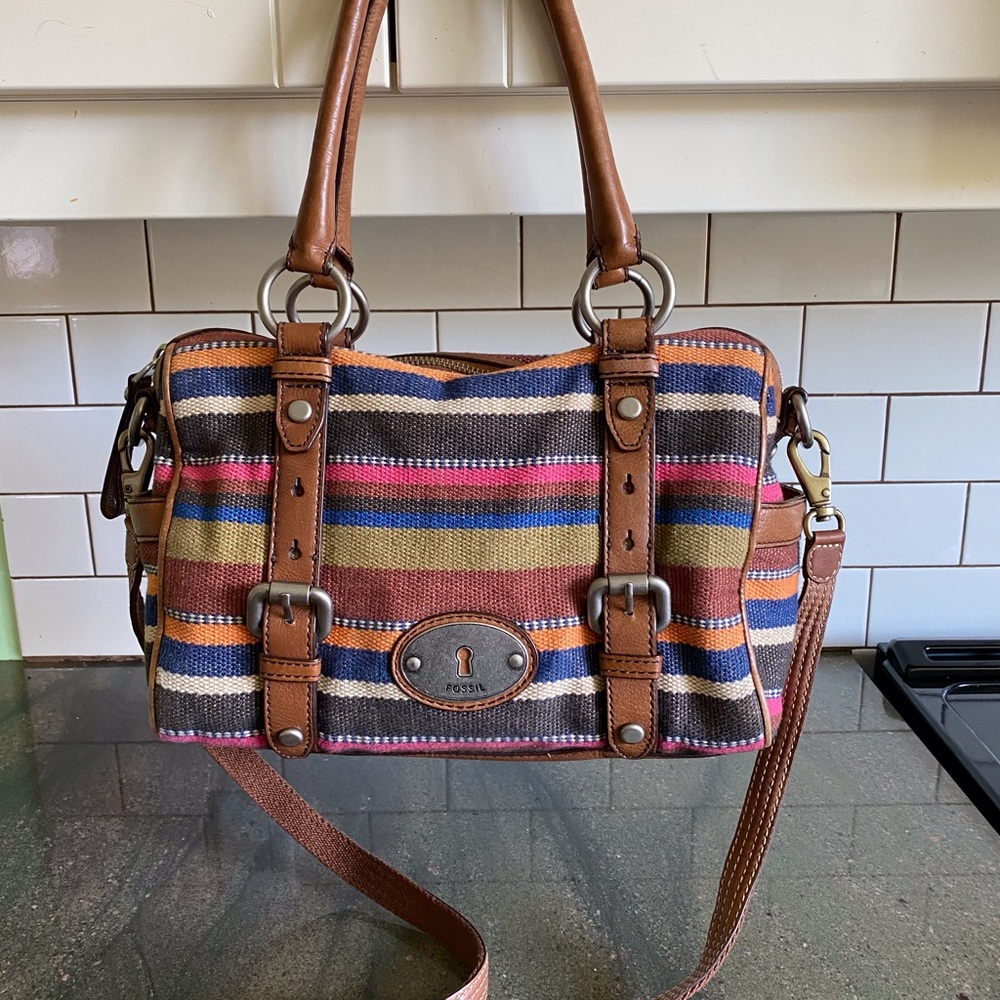 FOSSIL Canvas & Leather Bag with Crossbody Strap